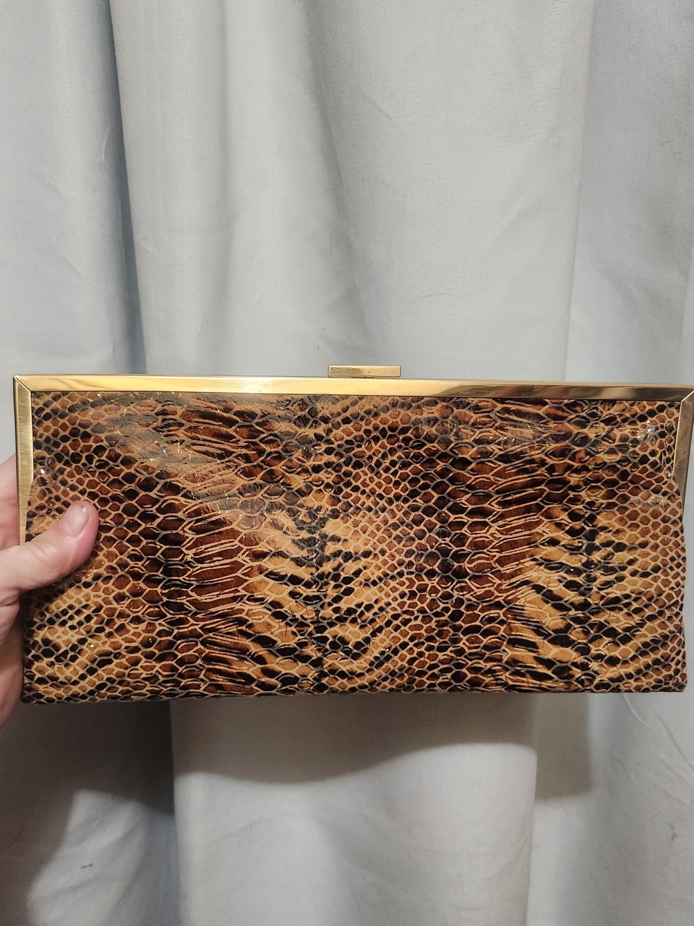 HOBO Brown Snakeskin-Print Clutch with Gold Accents